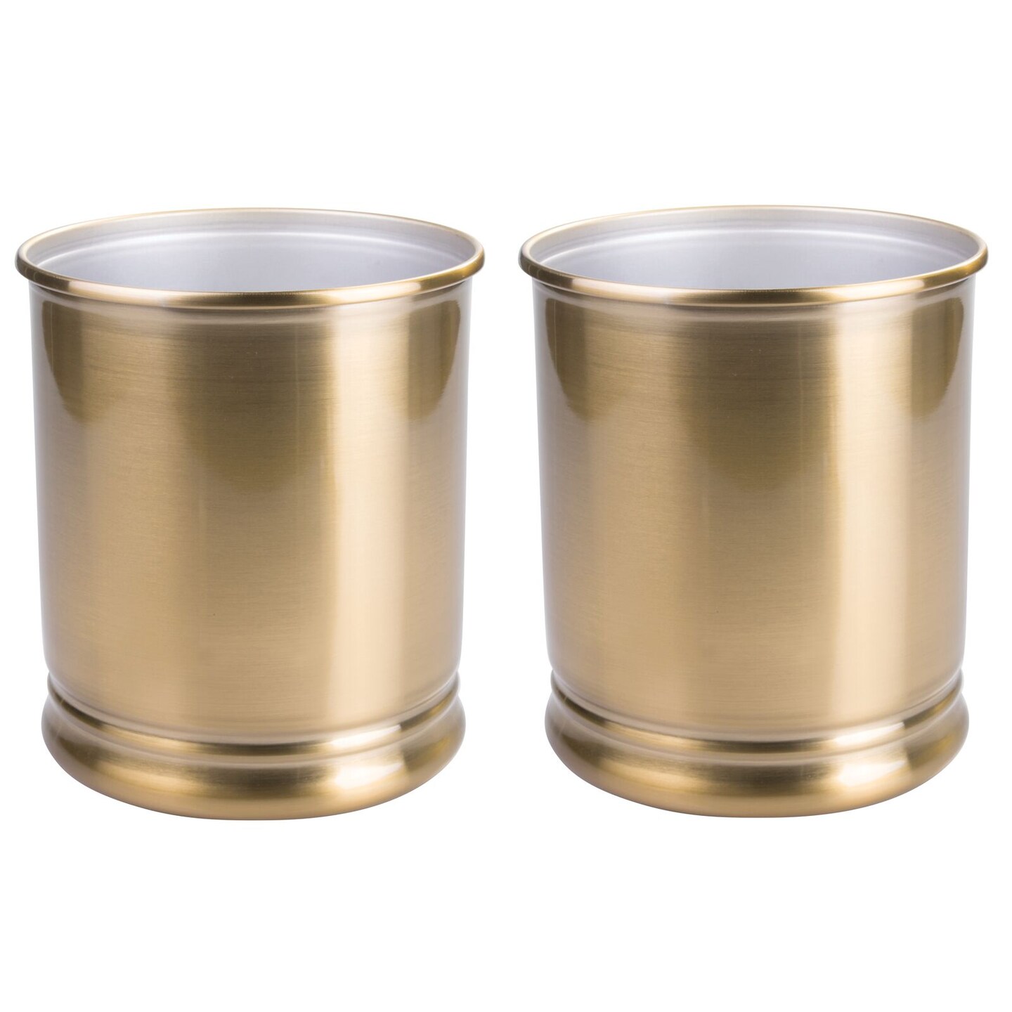 mDesign Metal Round Small Trash Can Wastebasket Garbage Bin, 2 Pack - Soft Brass