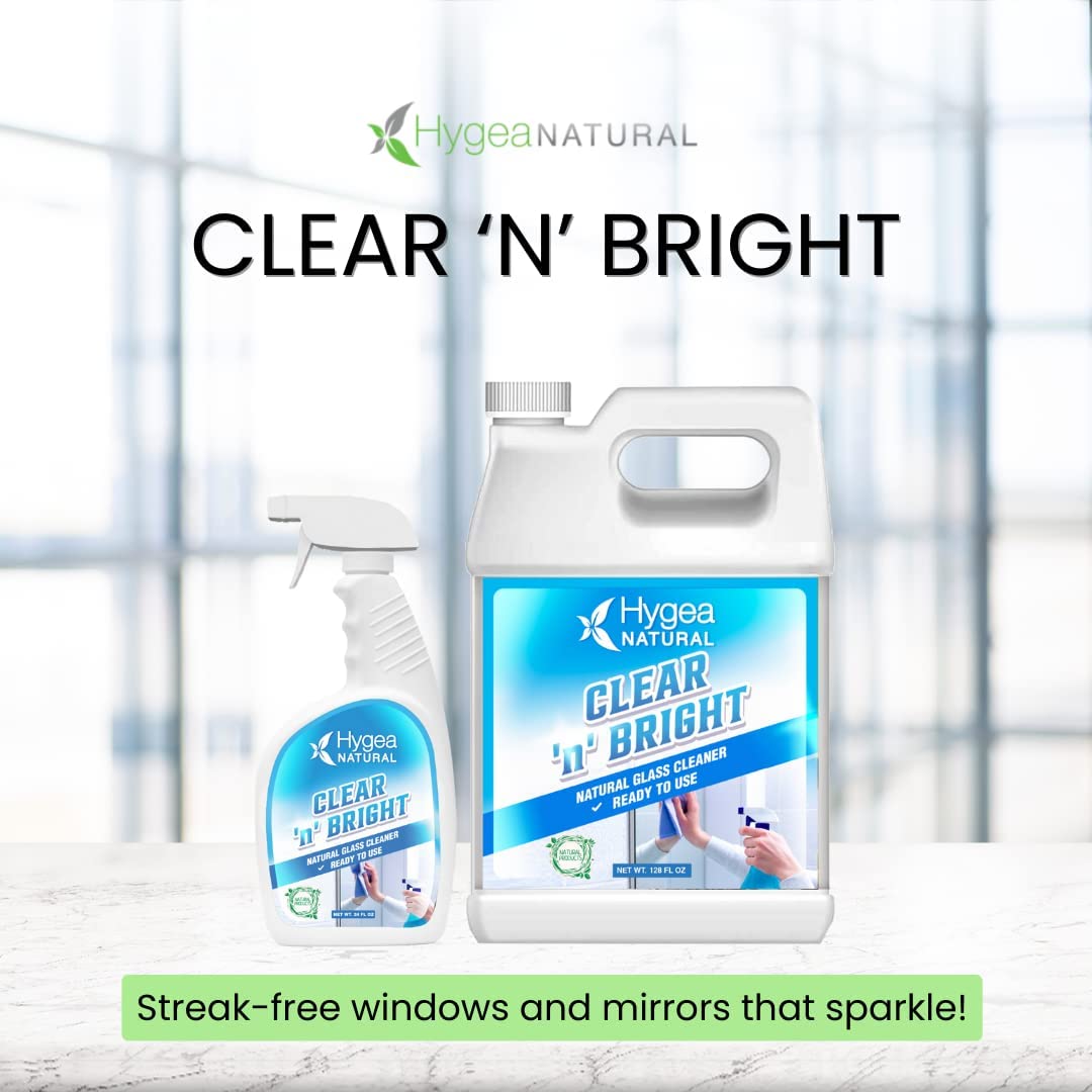 Hygea Natural Clear &#x27;n&#x27; Bright - Natural Glass Cleaner Ready to Use 24oz Spray (3 pack)