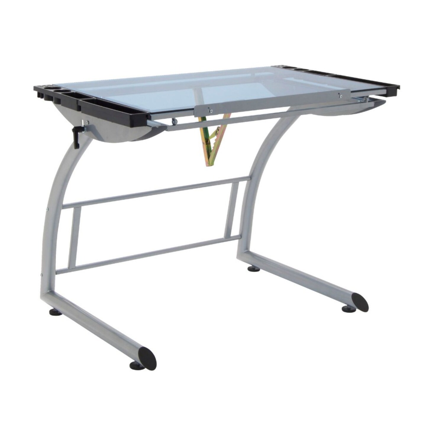 Triflex Craft, Drawing, Drafting Table Adjustable To Standing Height In Silver/Blue Glass