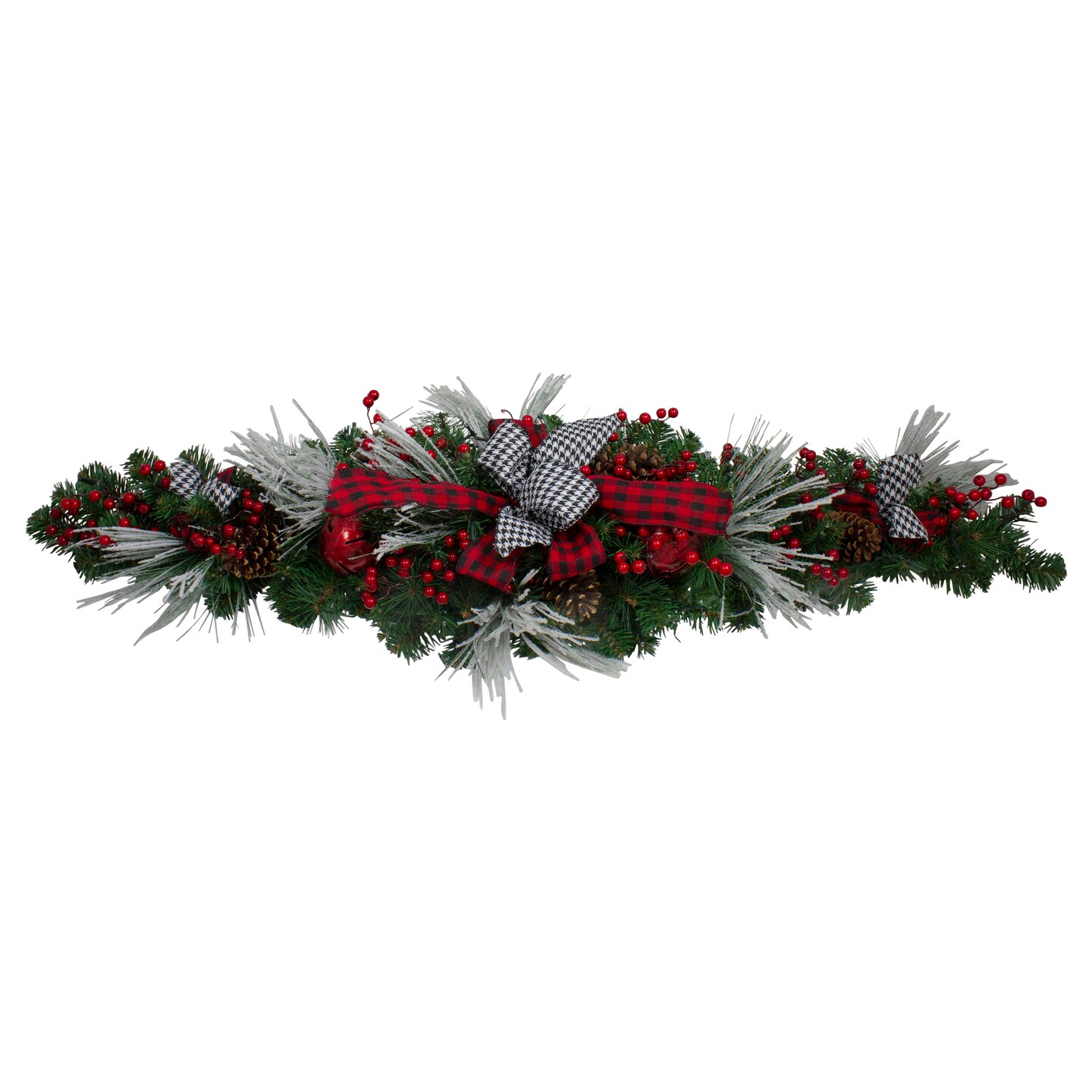 Northlight 52&#x22; Houndstooth Bows and Berries Artificial Christmas Swag, Unlit