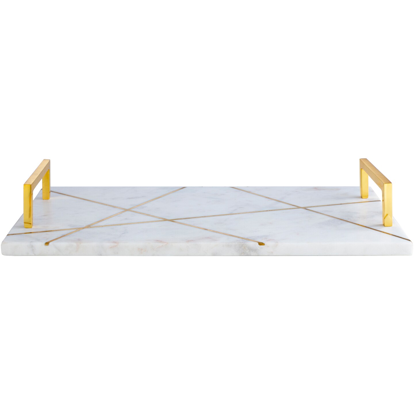 Tiwari Home 18" White and Gold Rectangular Decorative Serving Tray