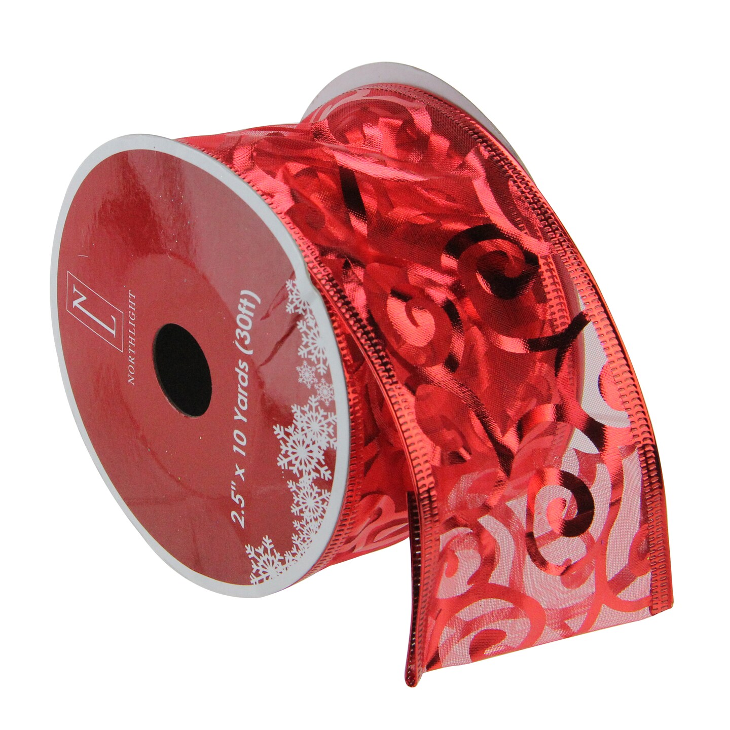 Northlight Swirls of Red Christmas Wired Craft Ribbon 2.5&#x22; x 10 Yards