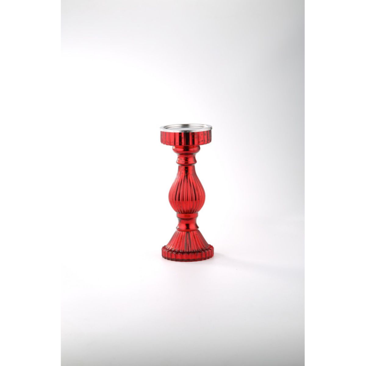 CC Home Furnishings 10&#x22; Red Hand Blown Glass Candle Holder