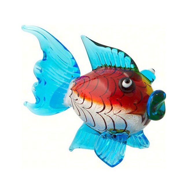 GC Home &#x26; Garden 3.75&#x22; Blue Blowfish Art Glass Animal Figurine