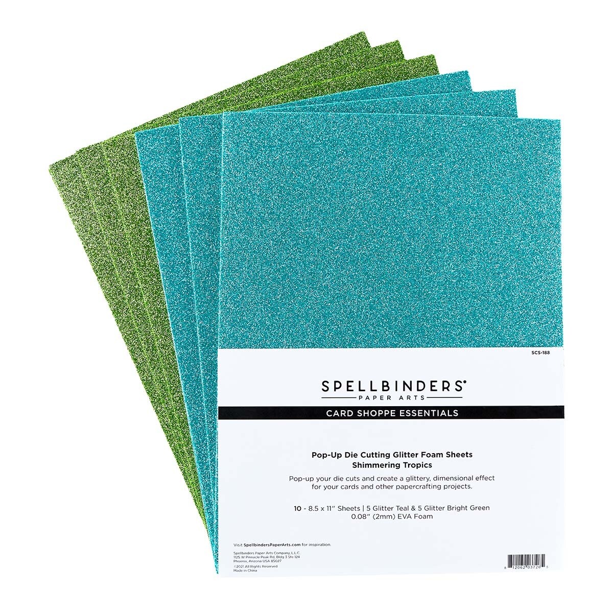Spellbinders Glitter Foam Sheets 8.5&#x22;X11&#x22; 10/Pkg-Shimmering Tropics -Teal &#x26; Bright Green