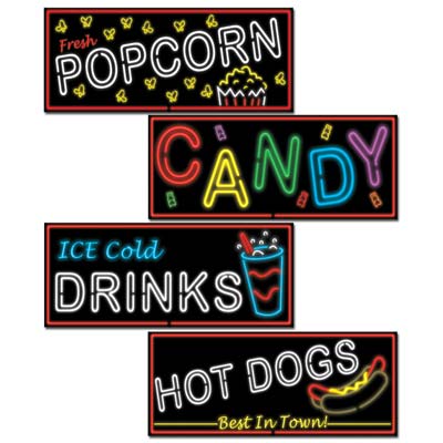 Party Central Club Pack of 48 Black and White &#x27;Popcorn&#x27; Food Signs 19.5&#x22;