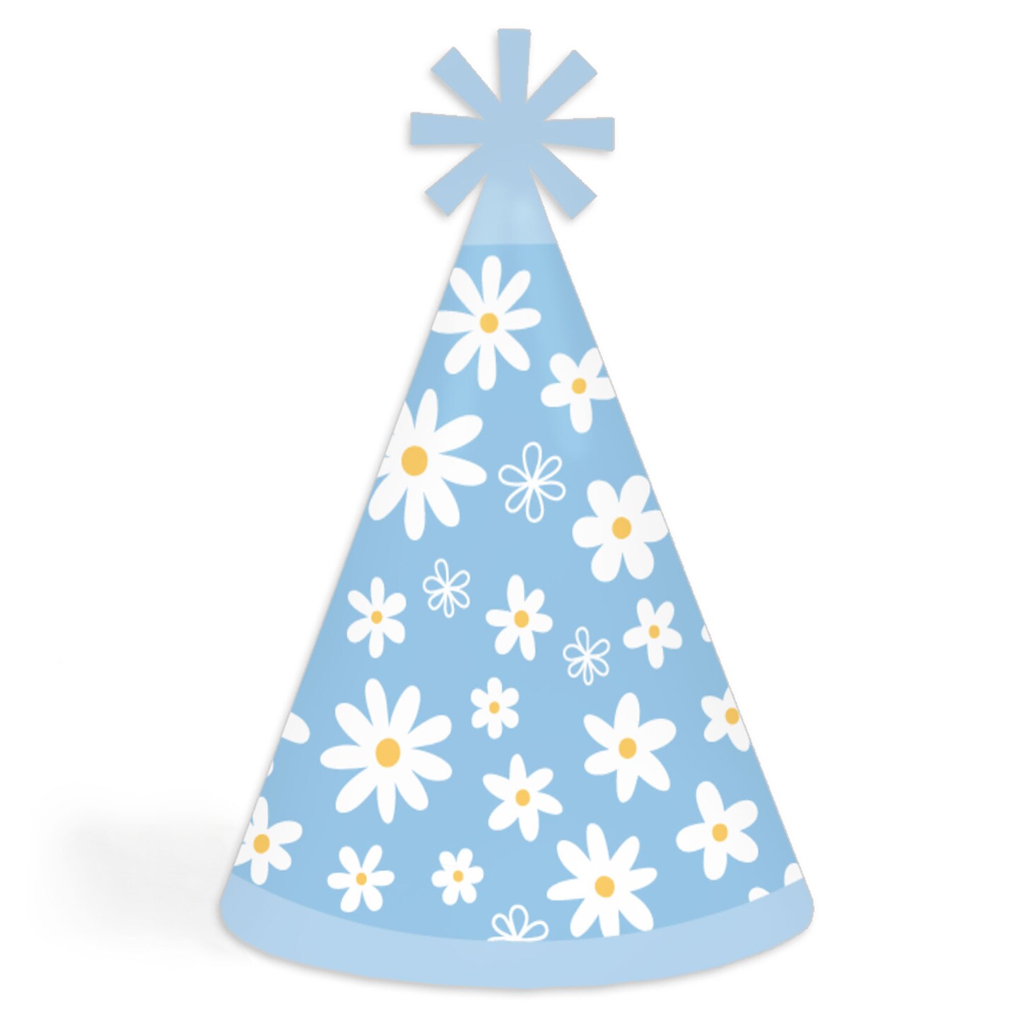 Big Dot of Happiness Blue Daisy Flowers - Cone Happy Birthday Party Hats for Kids and Adults - Set of 8 (Standard Size)