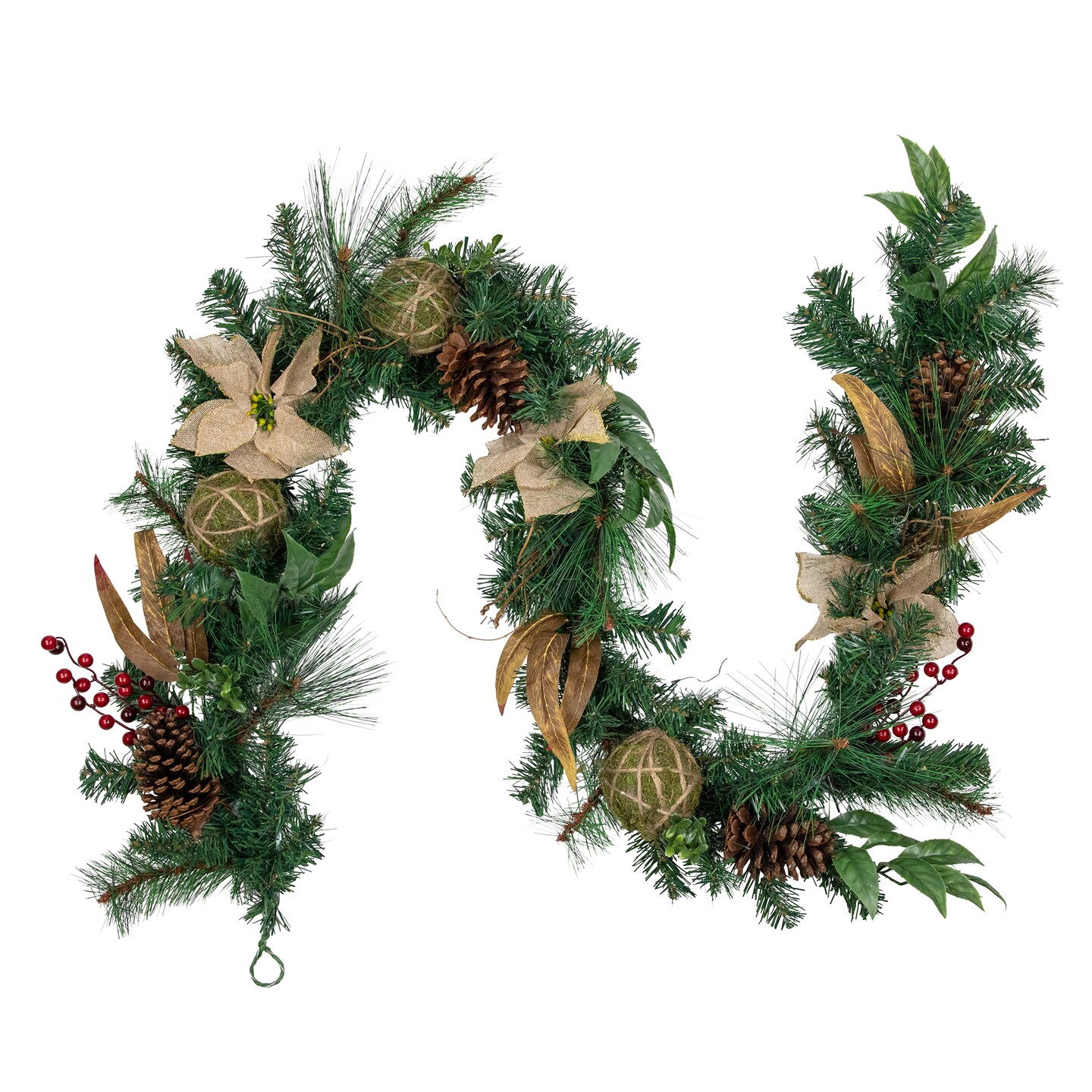 Northlight 6&#x27; x 10&#x22; Mixed Pine with Poinsettias and Berries Christmas Garland, Unlit