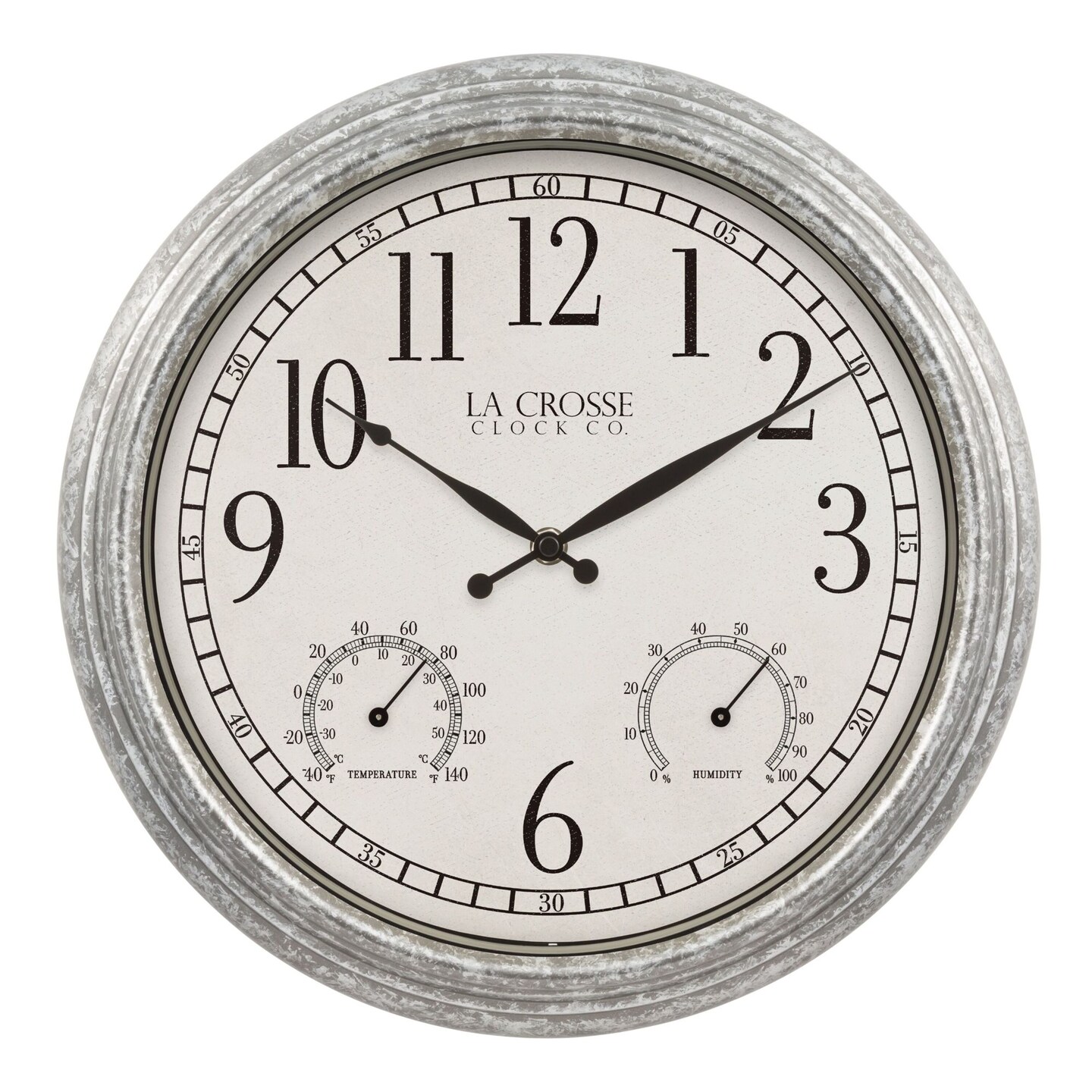 La Crosse Technology 13&#x22; Silver and White Round Silas Wall Clock with Temperature and Humidity Gauges