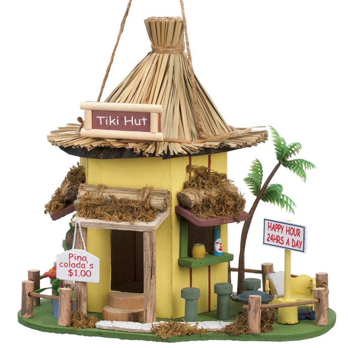 Songbird Valley Home Decorative Tiki Hut Bar Thatched-Roof Bird House