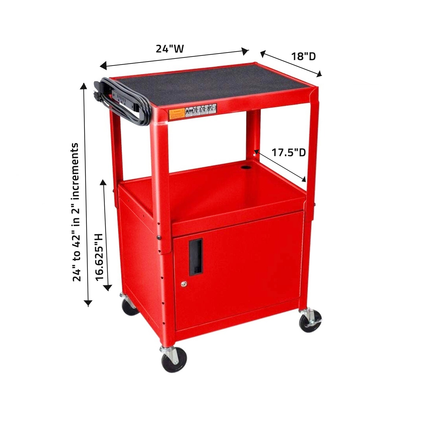 Luxor Office Multipurpose Adjustable-Height Steel AV Utility Cart - Cabinet