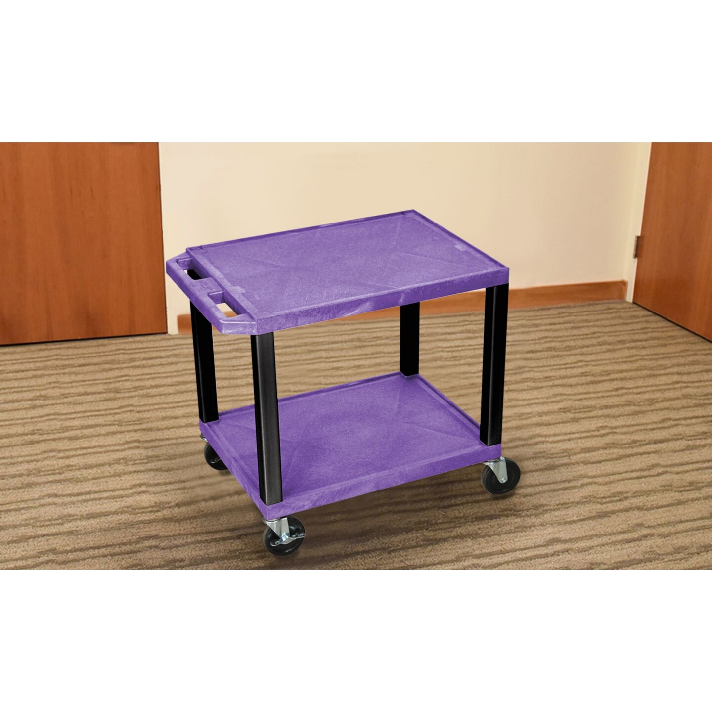 Luxor Office Multipurpose 26&#x22;H Two Shelves A/V Utility Cart - Purple/Black Legs