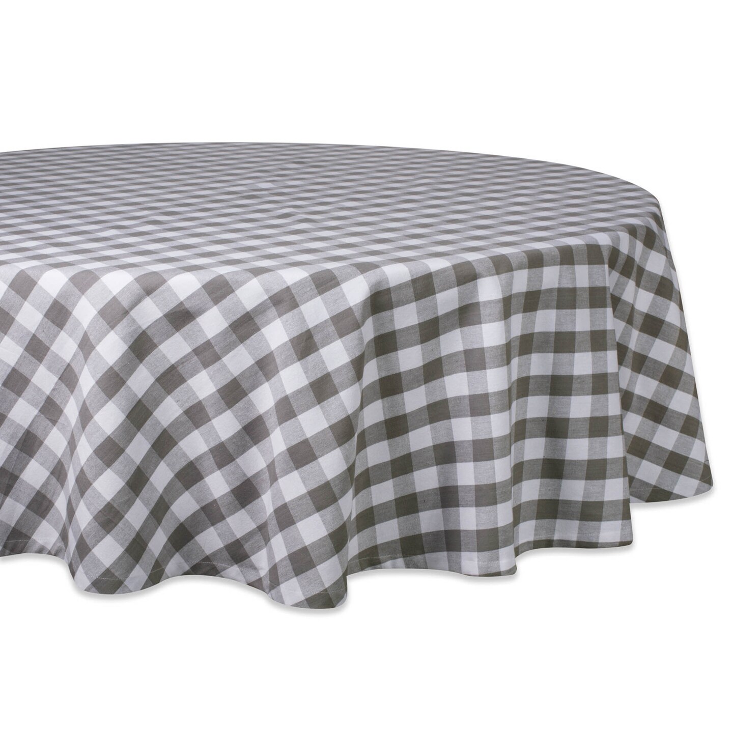 Contemporary Home Living Farmhouse Checkered Cotton Round Tablecloth - 70&#x22; - Pewter and White