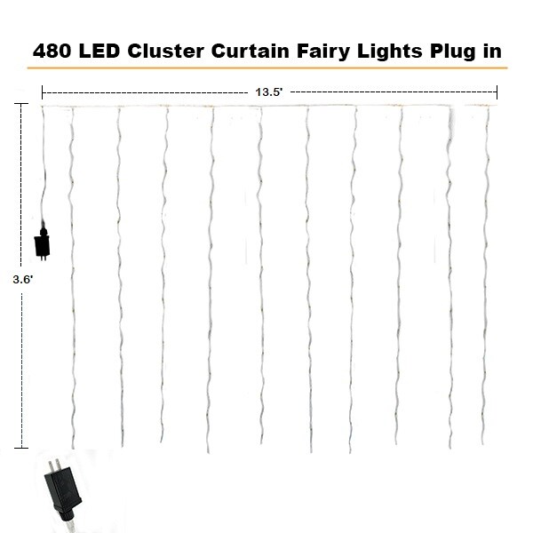 Perfect Holiday 480 LED Cluster Curtain Fairy Lights Plug in - Warm White