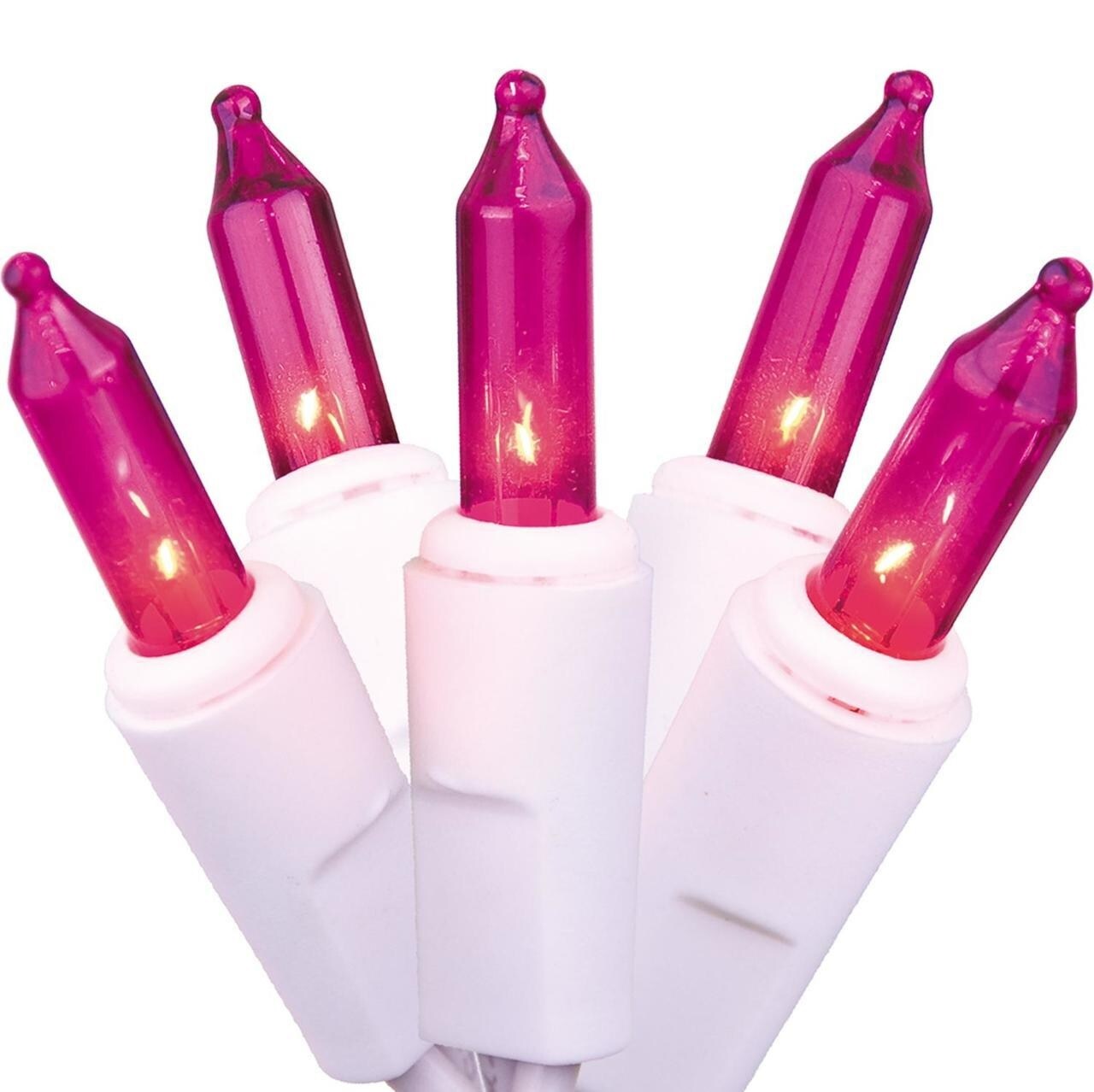 Hofert Everglow Steady Mini Christmas Light Set Pink - 9.1 ft White Wire - 50ct