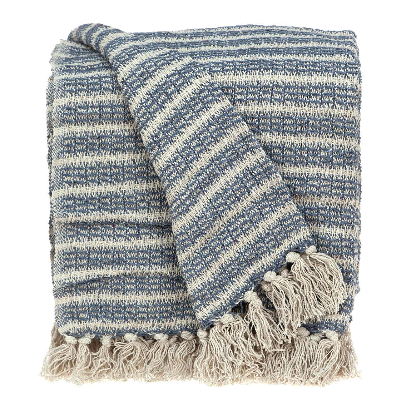Nassau Collection Beige and Blue Woven Handloom Throw Blanket 52&#x22; x 67&#x22;