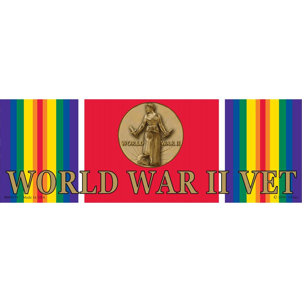 WWII Ribbon &#x26; Medal Bumper Sticker 3-1/4&#x22;X9&#x22;