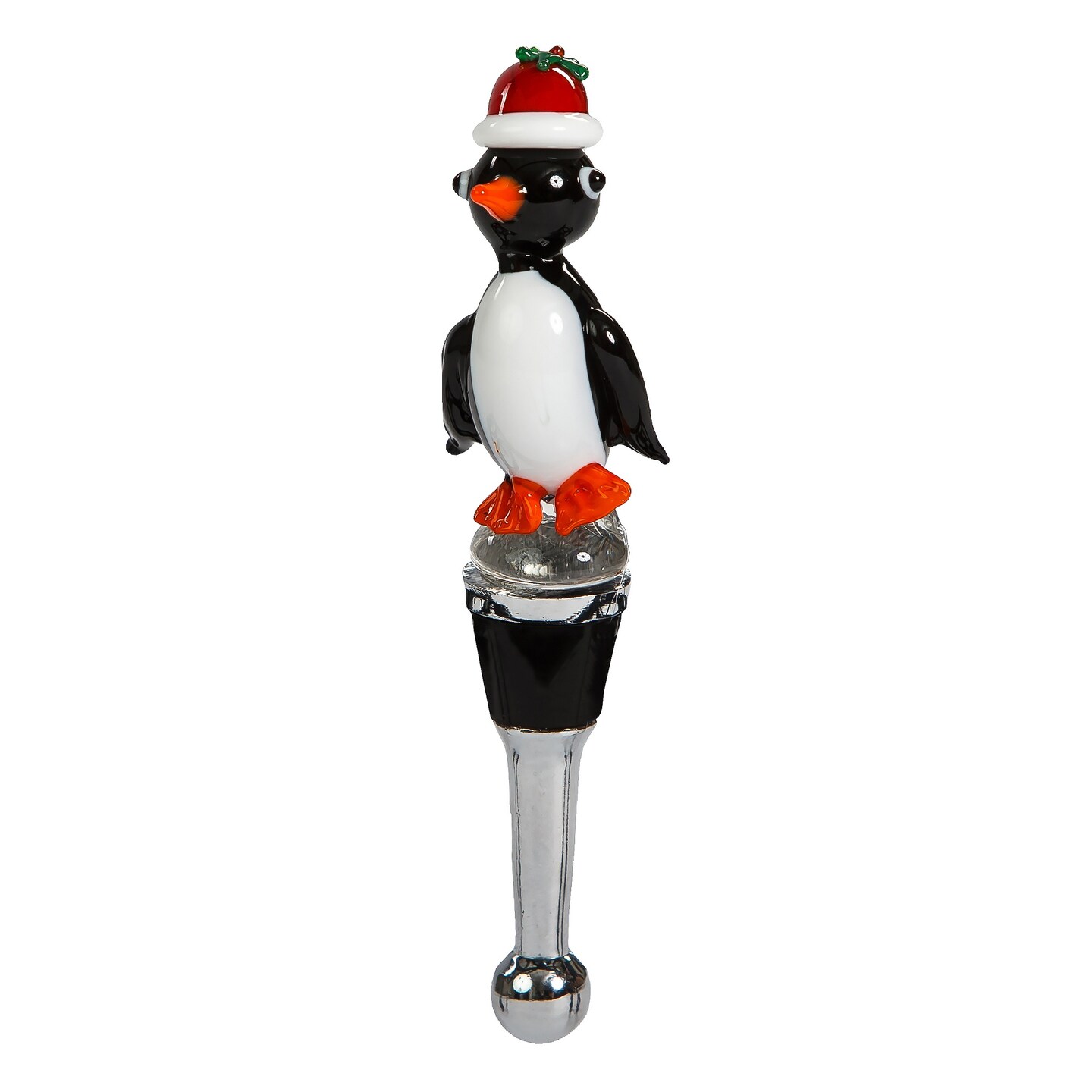 Picnic Plus 5&#x22; White and Black Handblown Glass Holiday Penguin Wine Bottle Stopper