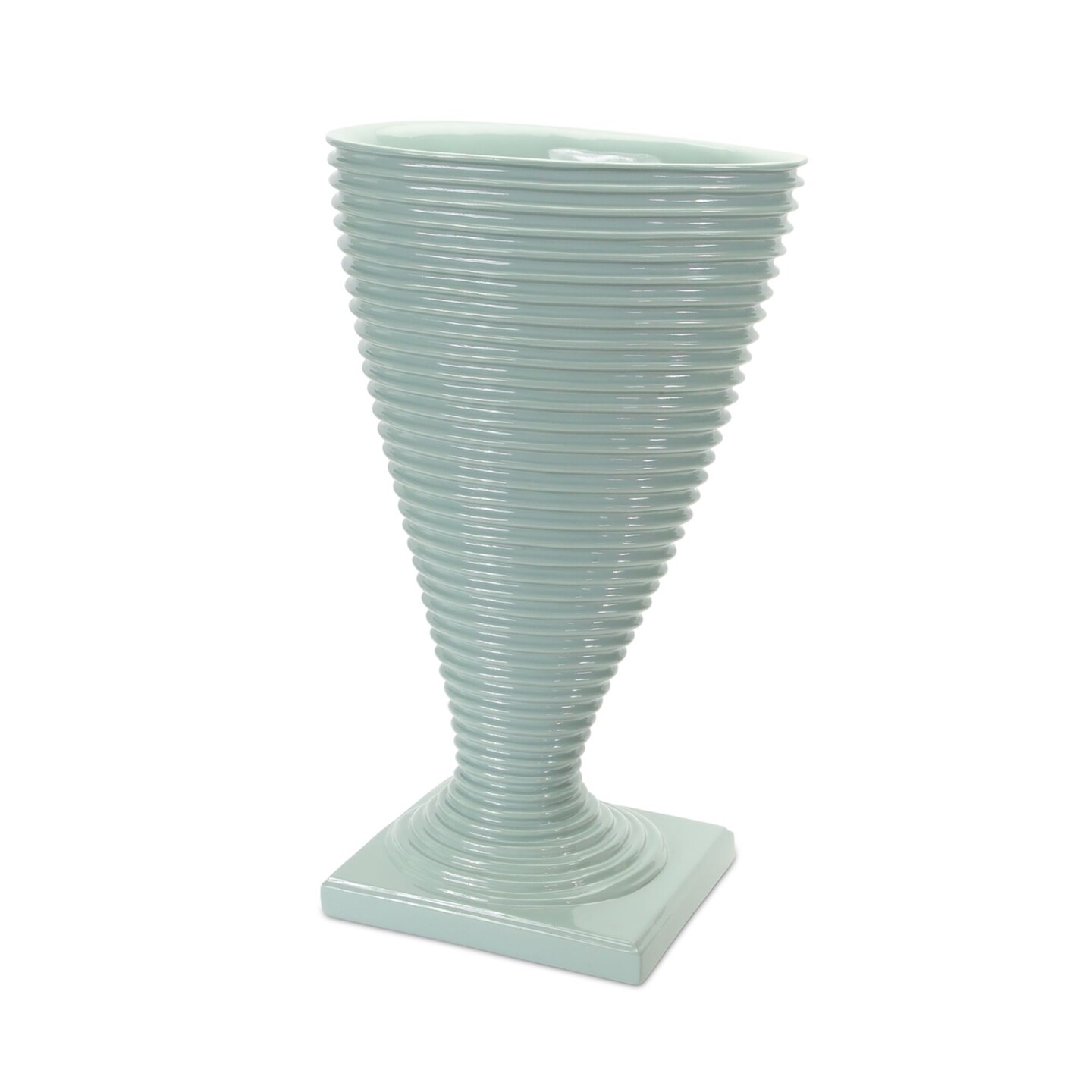 Melrose Shiny Cone Flower Vase with Circular Grooves - 18&#x22; - Blue