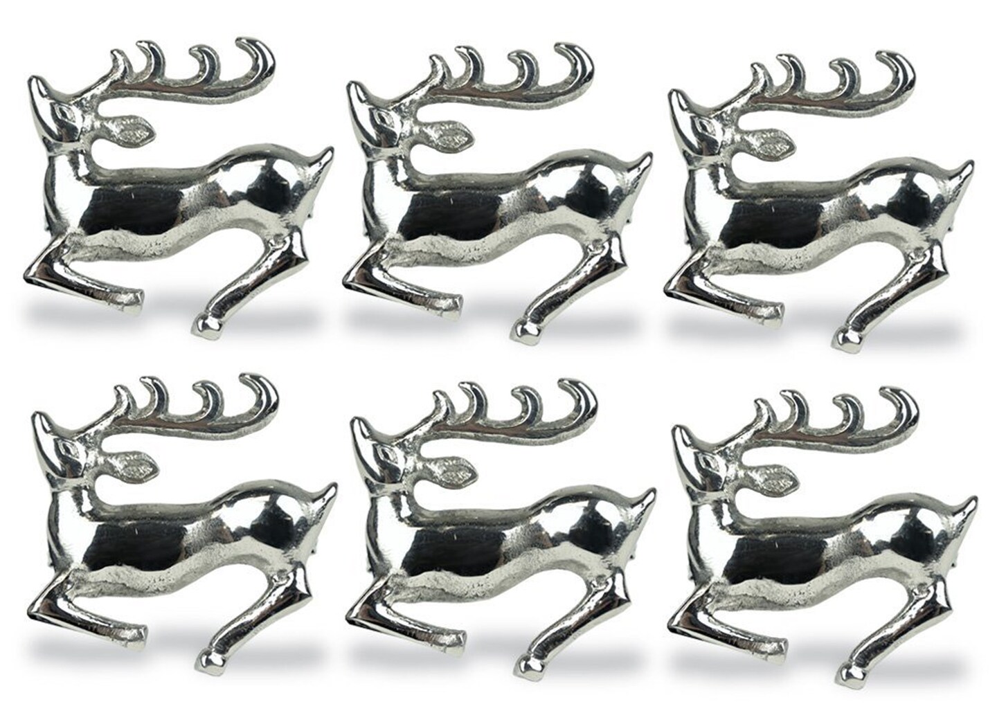 CC Home Furnishings Set of 6 Silver Colored Stag Pattern Napkin Rings 2.5&#x22;