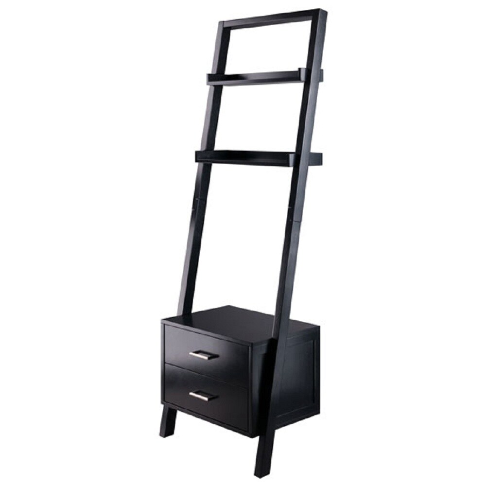 Contemporary Home Living 69.25&#x201D; Black Leaning Shelf with Storage