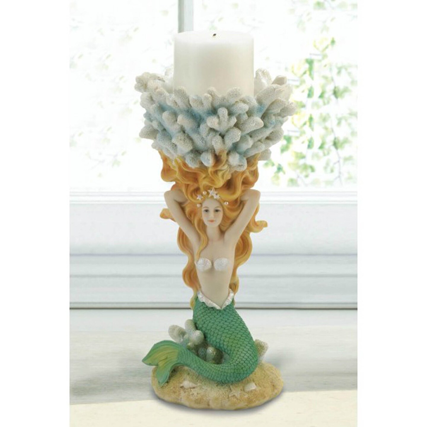 Dragon Crest Home Decorative Mermaid and Coral Candle Holder