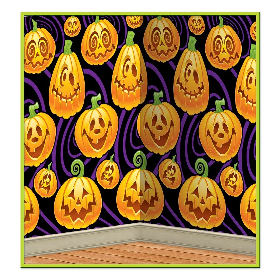 Beistle Pack of 6 Halloween Insta-Theme Assorted Jack-O-Lantern Wall Backdrop 4" x 30"