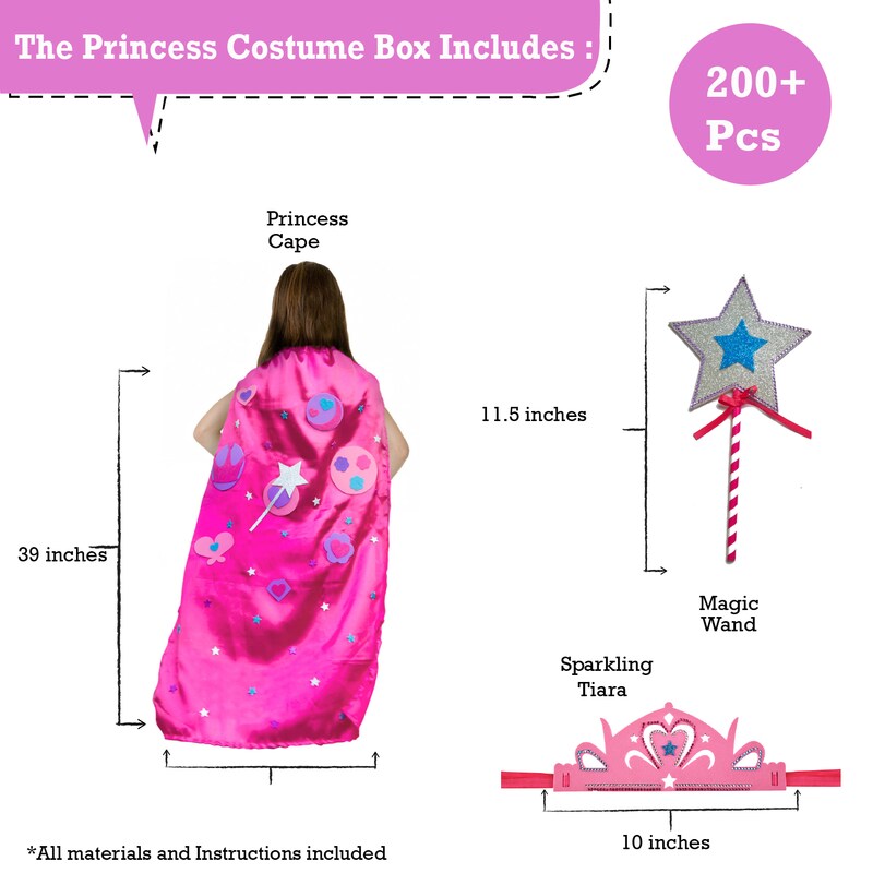 Princess Themed Arts and Crafts Costume for Girls | Make a Cape, Tiara and Wand | Best Gift for Girls Ages 5 6 7 8 Years | 3 Craft Projects in 1 Box