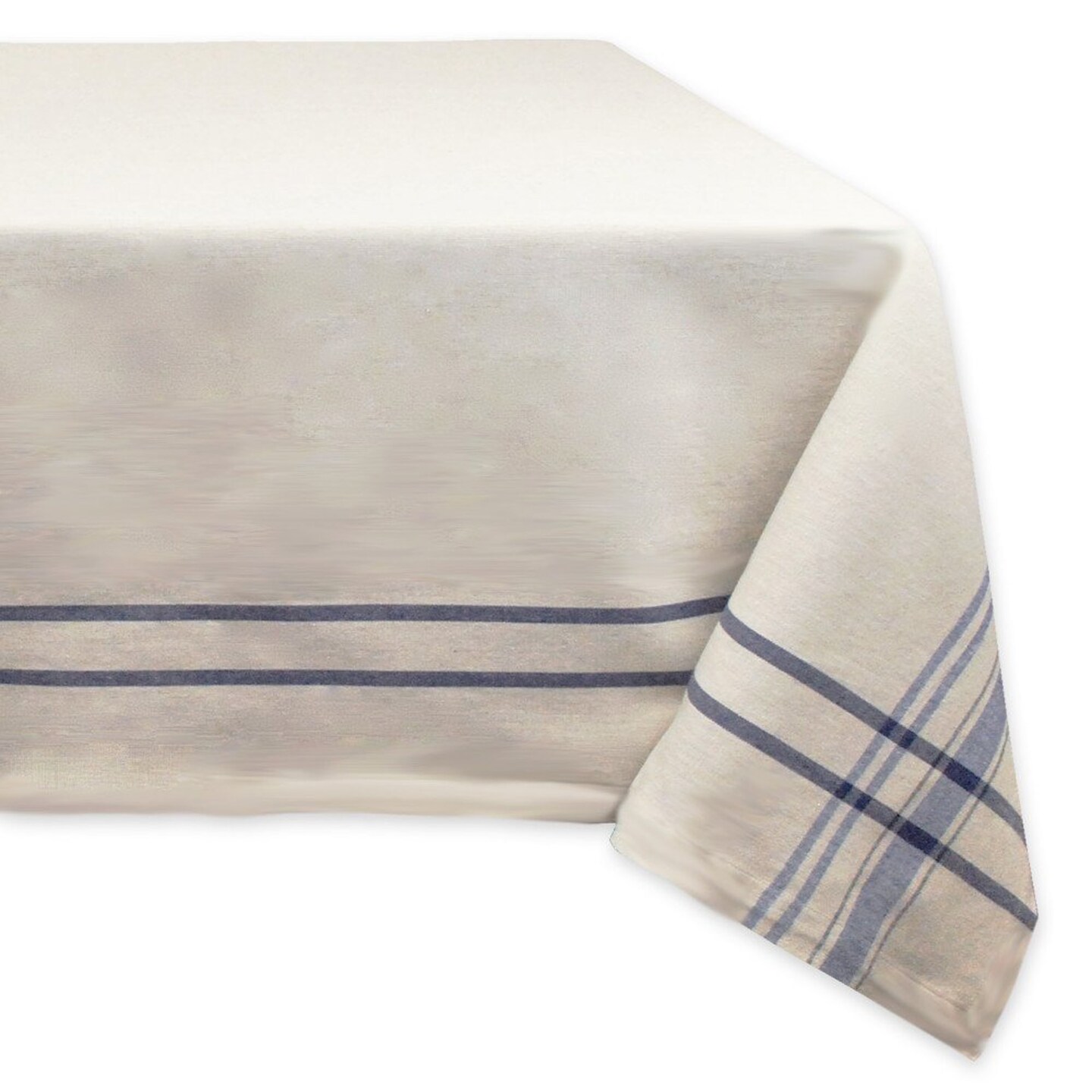 CC Home Furnishings Neutral Taupe and Nautical Blue French Stripe Rectangular Tablecloth 60&#x22; x 104&#x22;