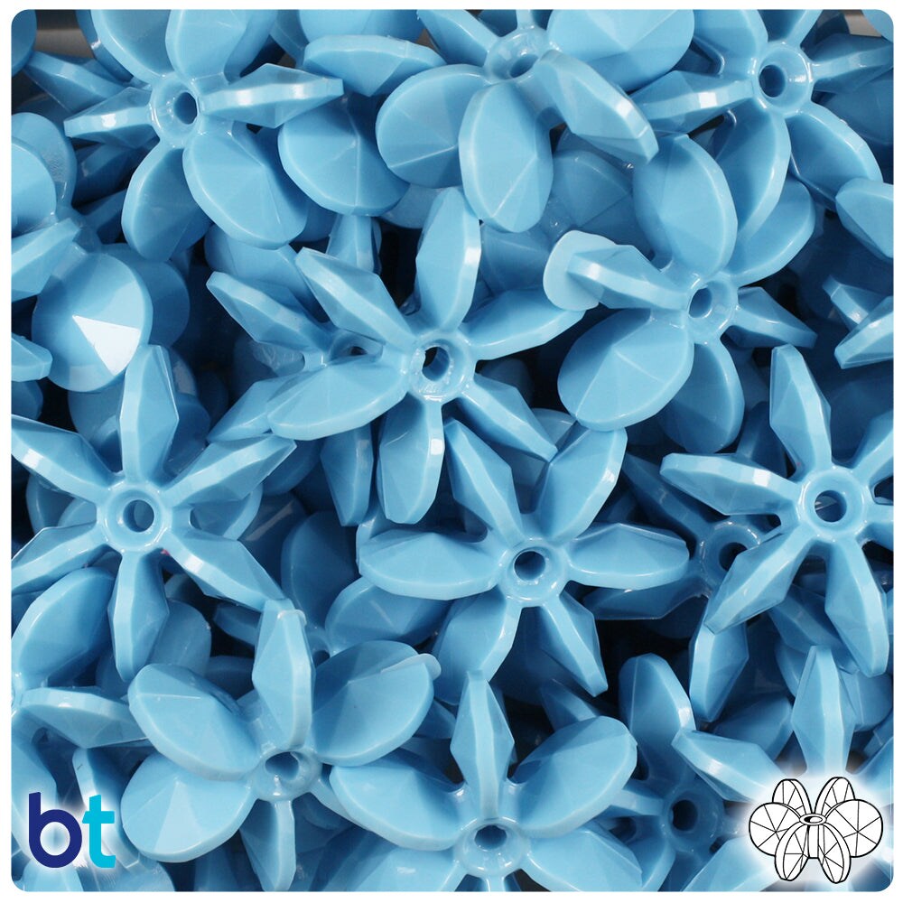 BeadTin Baby Blue Opaque 25mm SunBurst Plastic Craft Beads (80pcs)