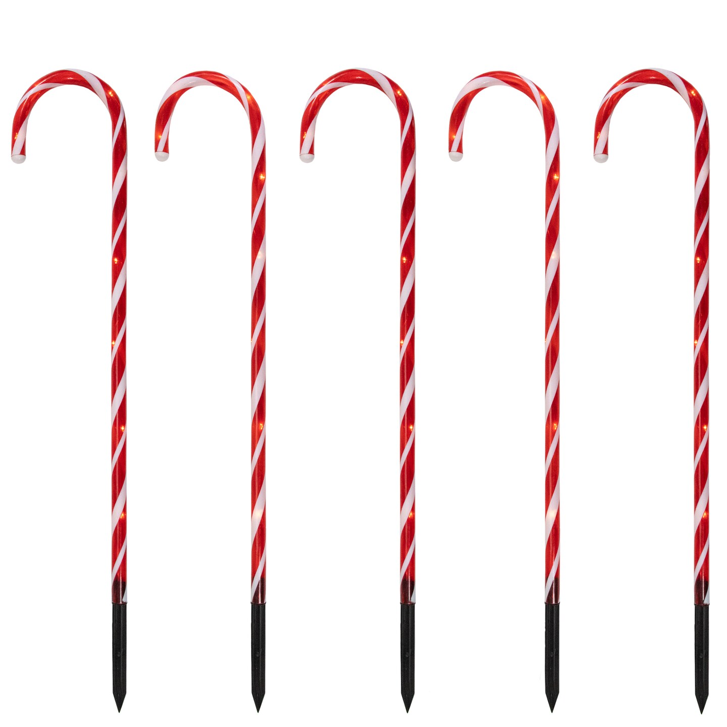 Northlight Set of 5 Red Lighted Candy Cane Christmas Lawn Stakes 28" - Battery Operated