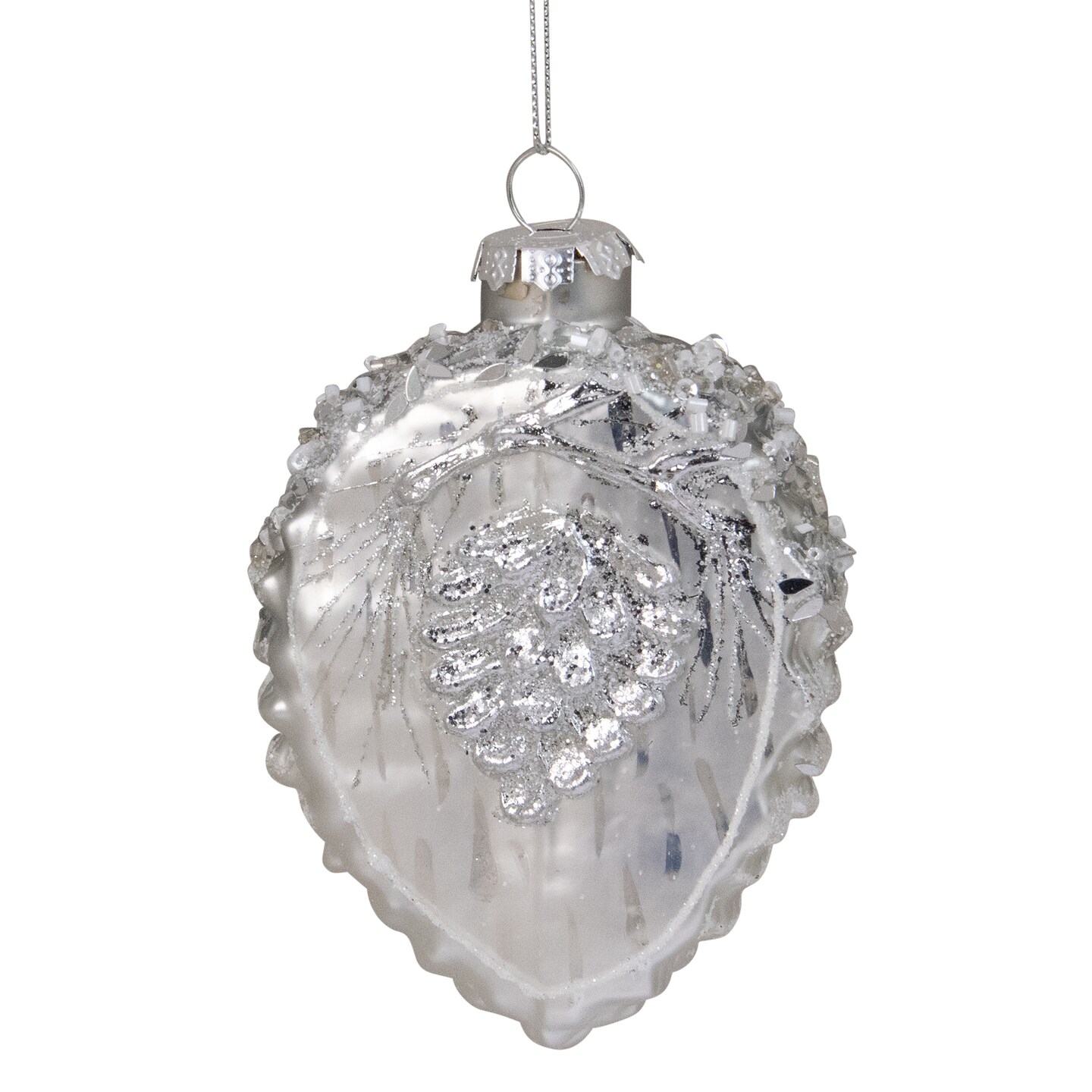Northlight Glittered Half Pine Cone Glass Christmas Ornament - 4&#x22; - Silver