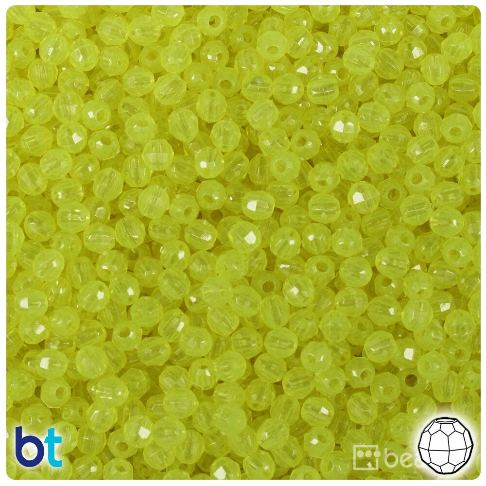 BeadTin Yellow Glow 4mm Faceted Round Plastic Craft Beads (1350pcs)