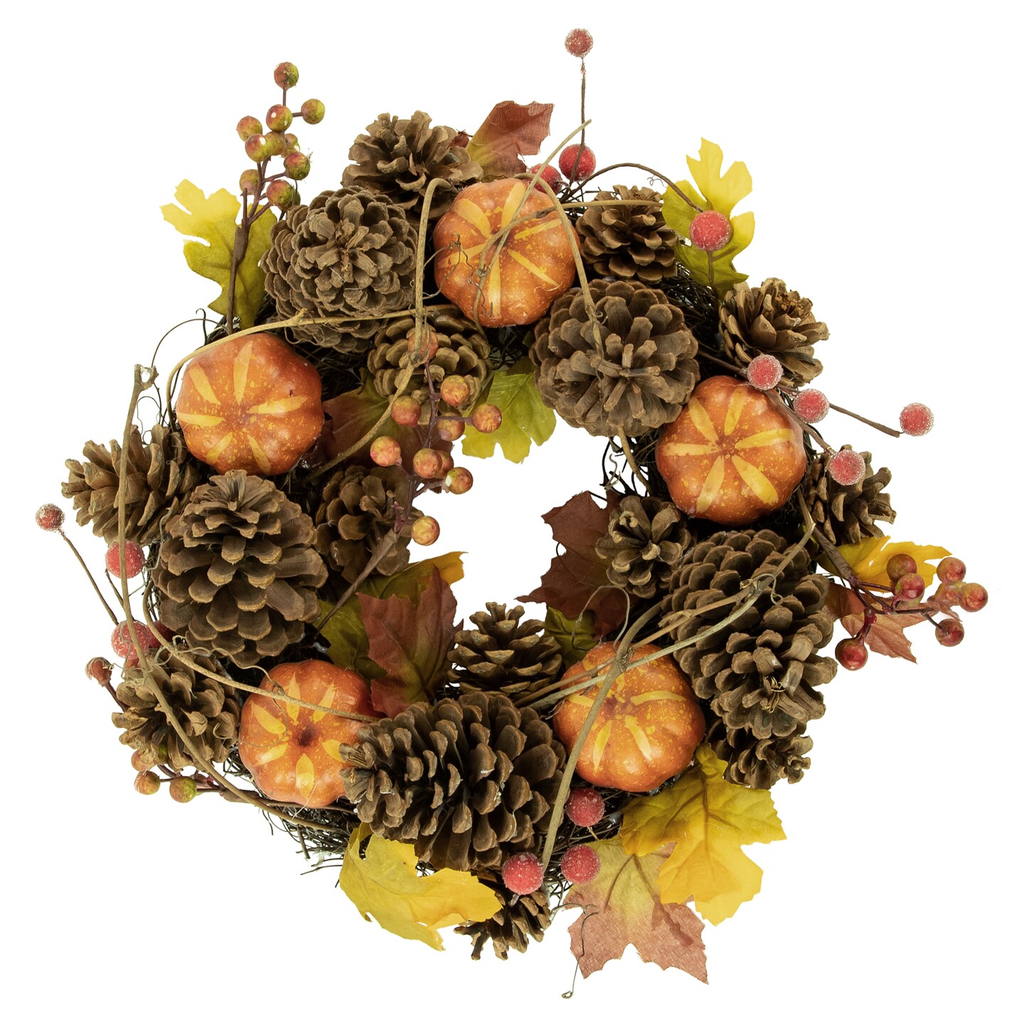 Northlight Pinecone and Pumpkin Fall Harvest Wreath, 14-Inch, Unlit ...