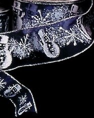 The Ribbon People Navy Blue and Silver Happy Snowman Sheer Wired Craft Ribbon 1.5&#x22; x 40 Yards