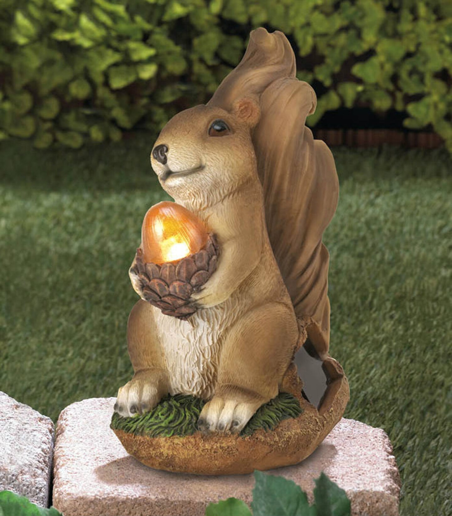 Accent Plus Home Decorative Solar-Powered Light-Up Squirrel Statue