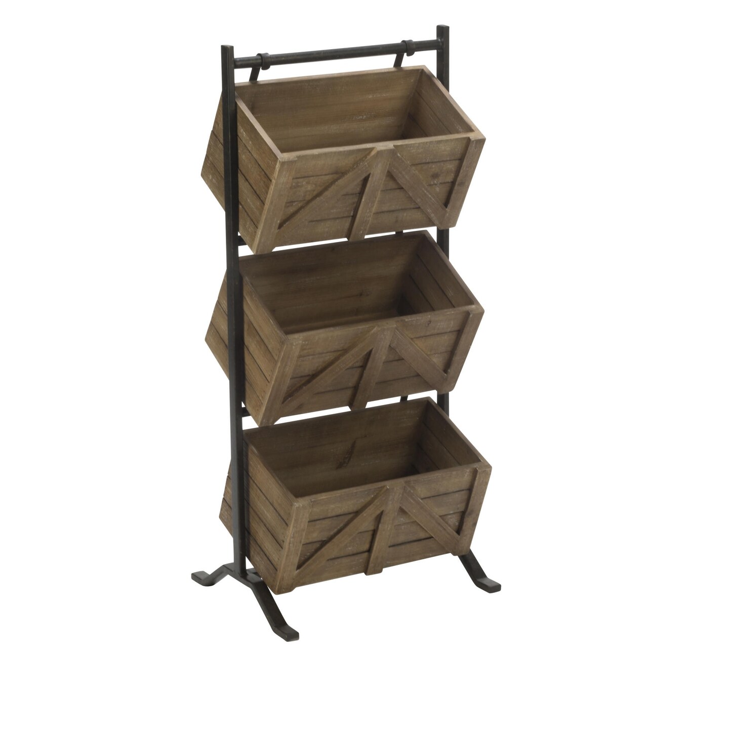 Tripar International 35.5&#x22; Brown and Black Three Tier Display Stand with Wooden Crates