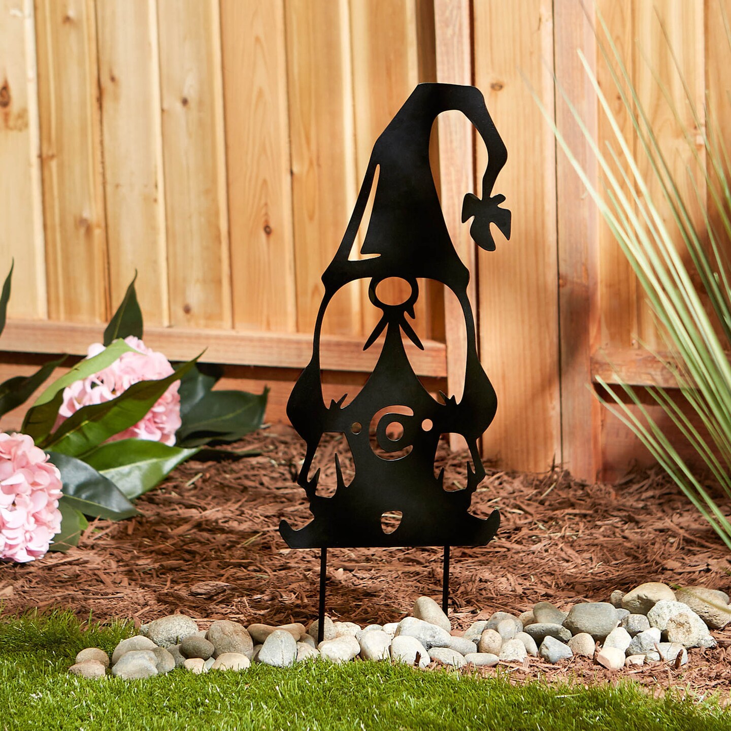 Accent Plus Home Decorative Metal Gnome Garden Stake - Black Hat