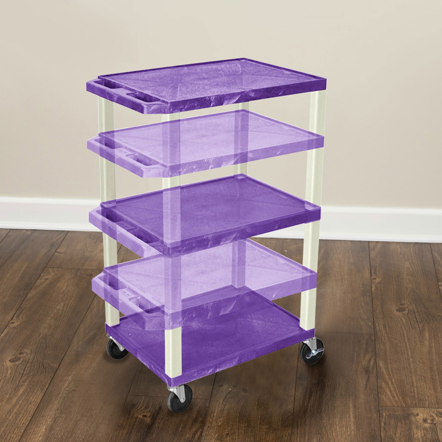 Luxor Office Multipurpose A/V Utility Cart with 3 Shelves - Purple and Black Legs