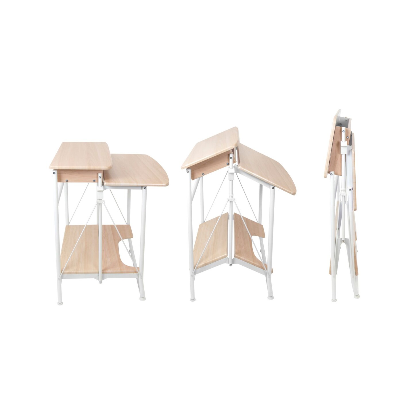 Stow Away Folding Desk with Shelves - White / Maple