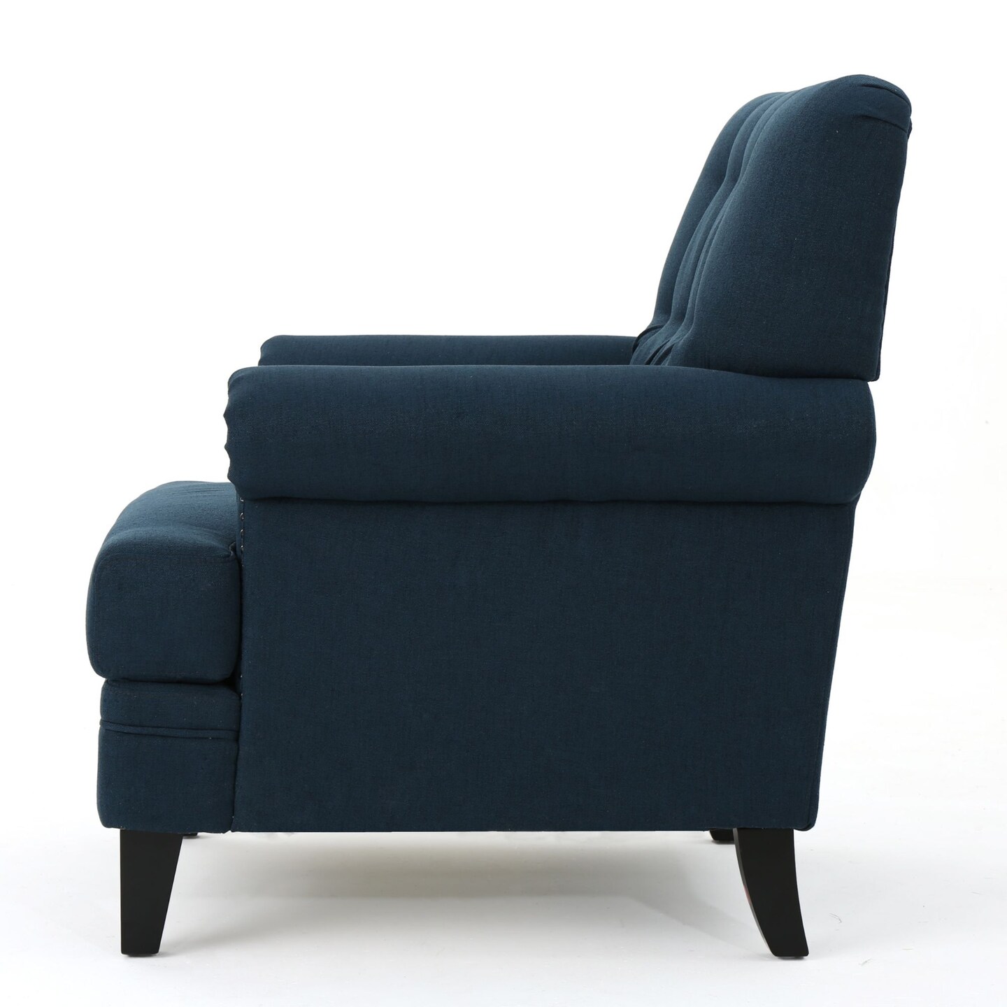 Contemporary Home Living 34.75&#x22; Navy Blue and Brown Traditional Tufted Club Chair