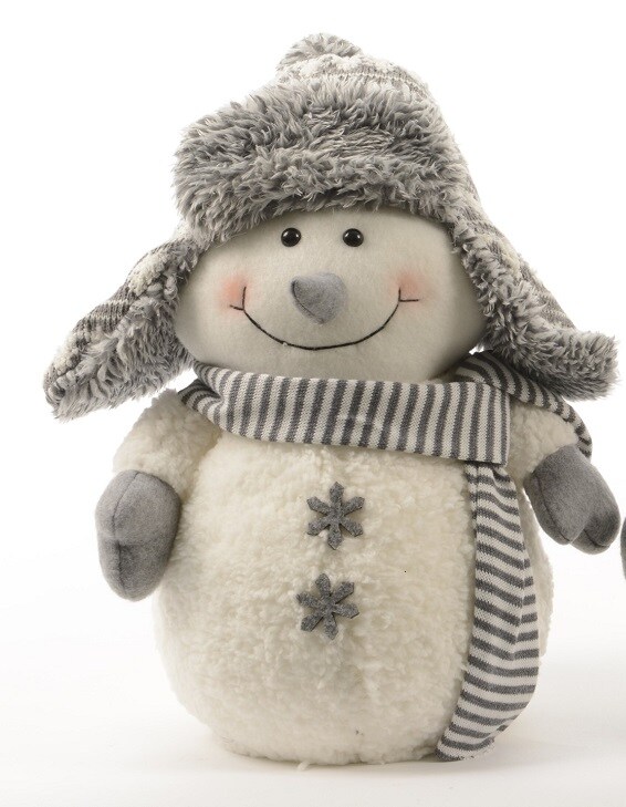 Kaemingk 12&#x22; Winter Light Snowman with Gray Bombardier Hat and Snowflake Buttons Christmas Decoration