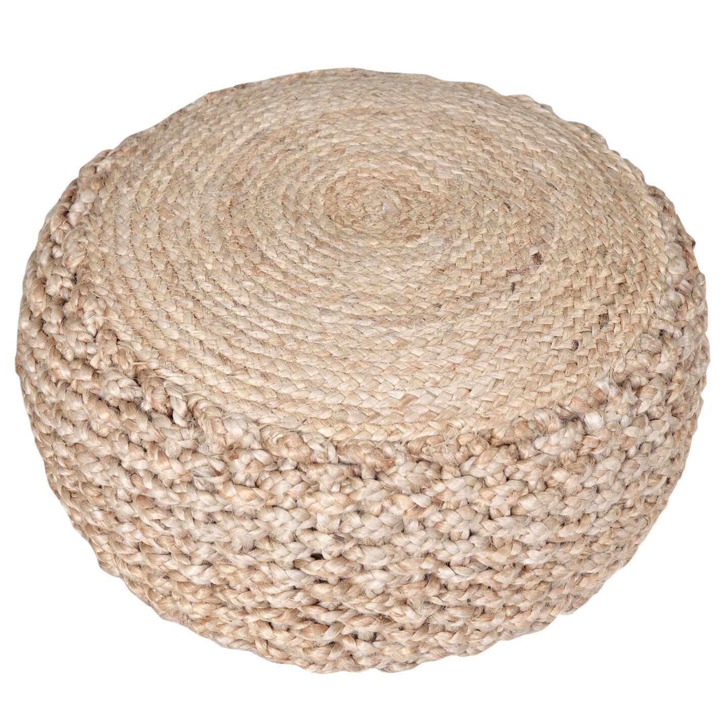 Laddha Home Designs 20" Tan Hand Braided Round Jute Pouf Ottoman
