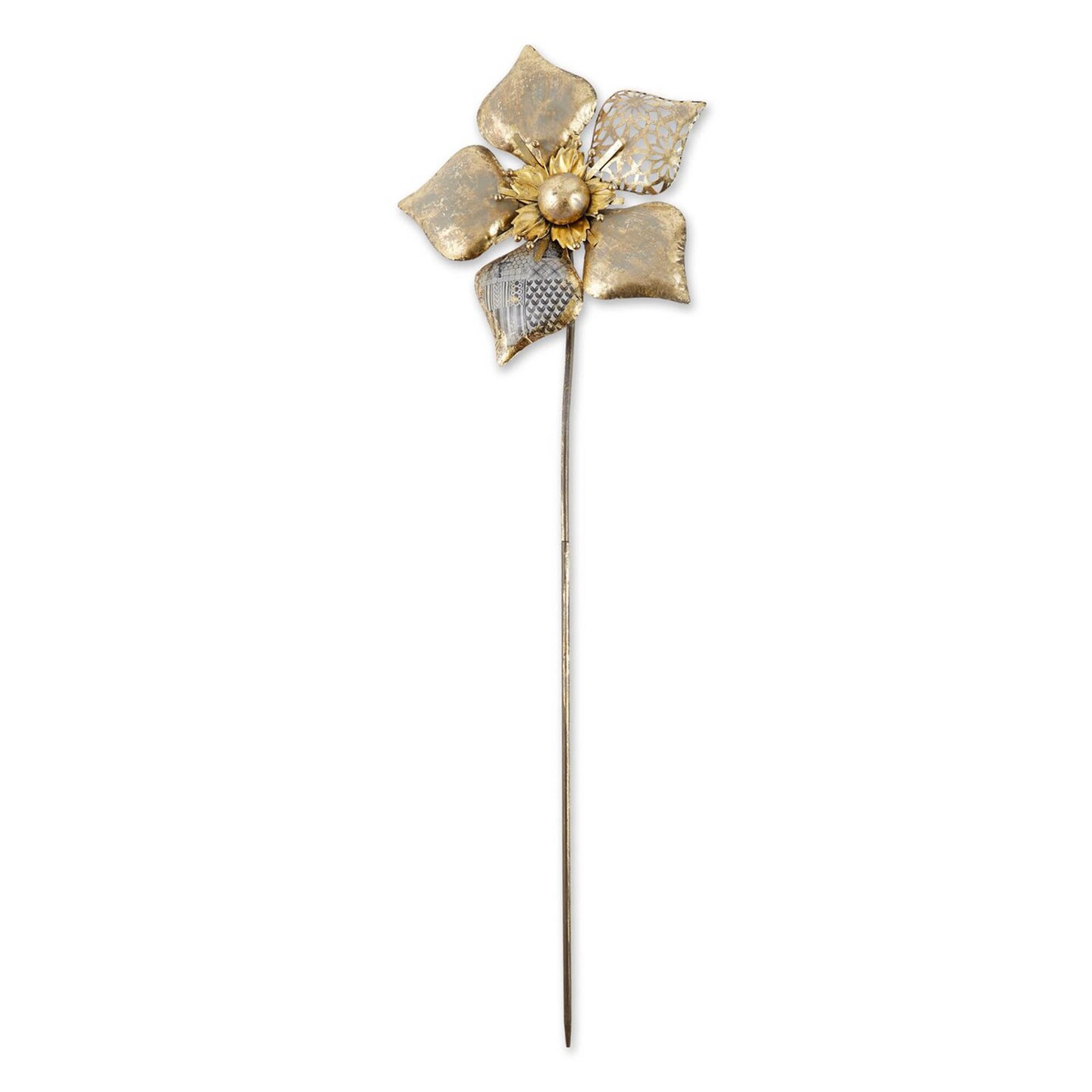 Accent Plus Home Decorative Mixed Pattern Metal Flower Garden Stake - 38.5 inches