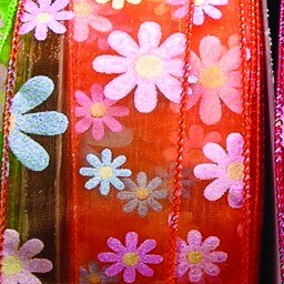 The Ribbon People Sheer Orange Colorful Pastel Flowers Wired Craft Ribbon 1.5&#x22; x 40 Yards
