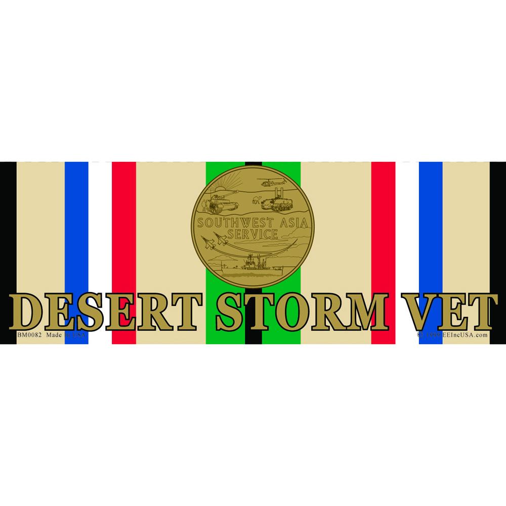 Desert Storm Veteran Ribbon & Medal Bumper Sticker 3-1/4