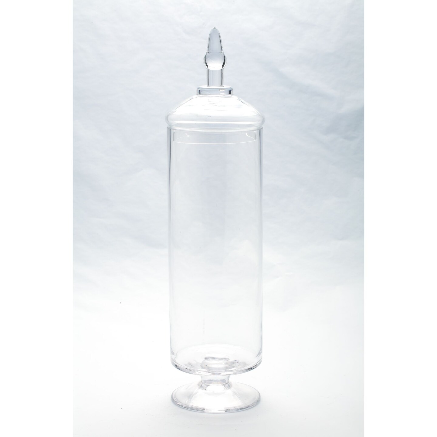 CC Home Furnishings 20" Clear Cylindrical Shaped Hand Blown Glass Jar with Finial Lid