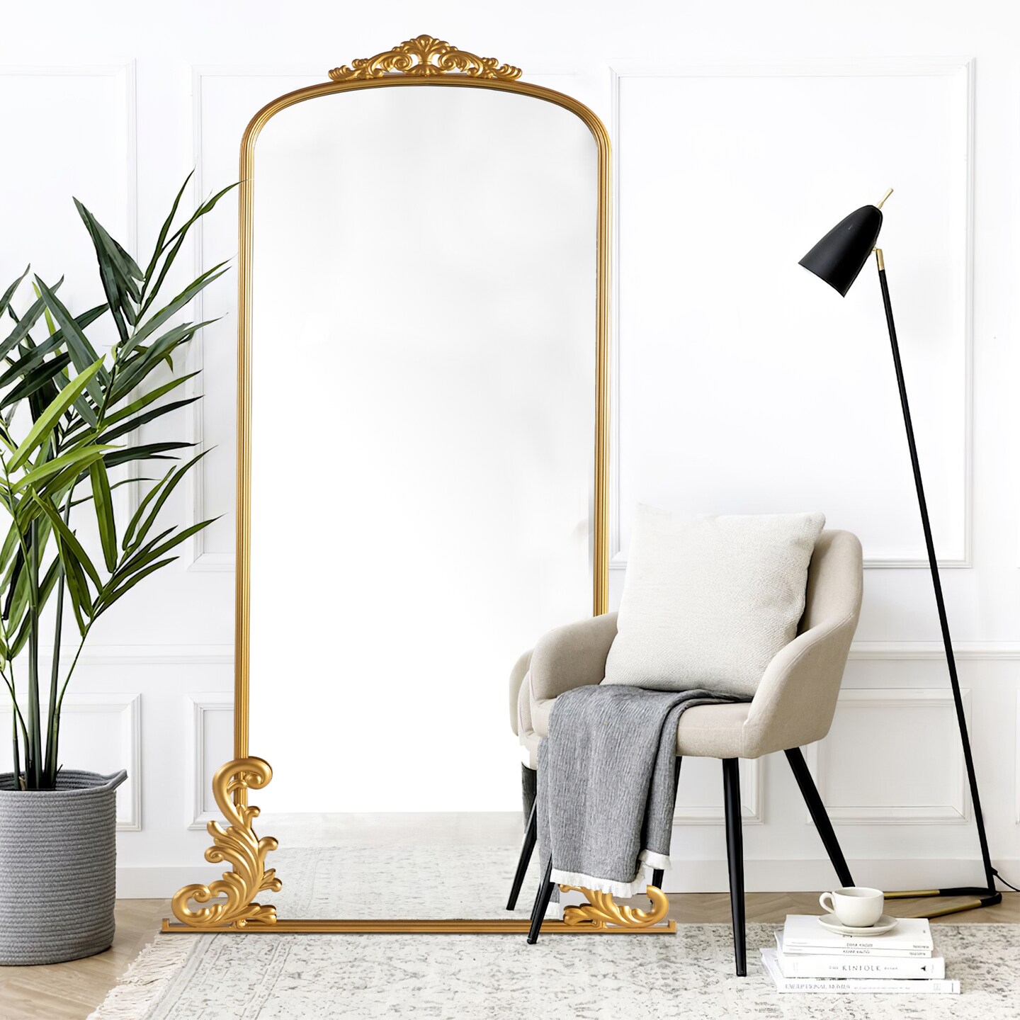 Arched Full Length Mirror Vintage Carved Mirror Iron Frame Wall Mirror