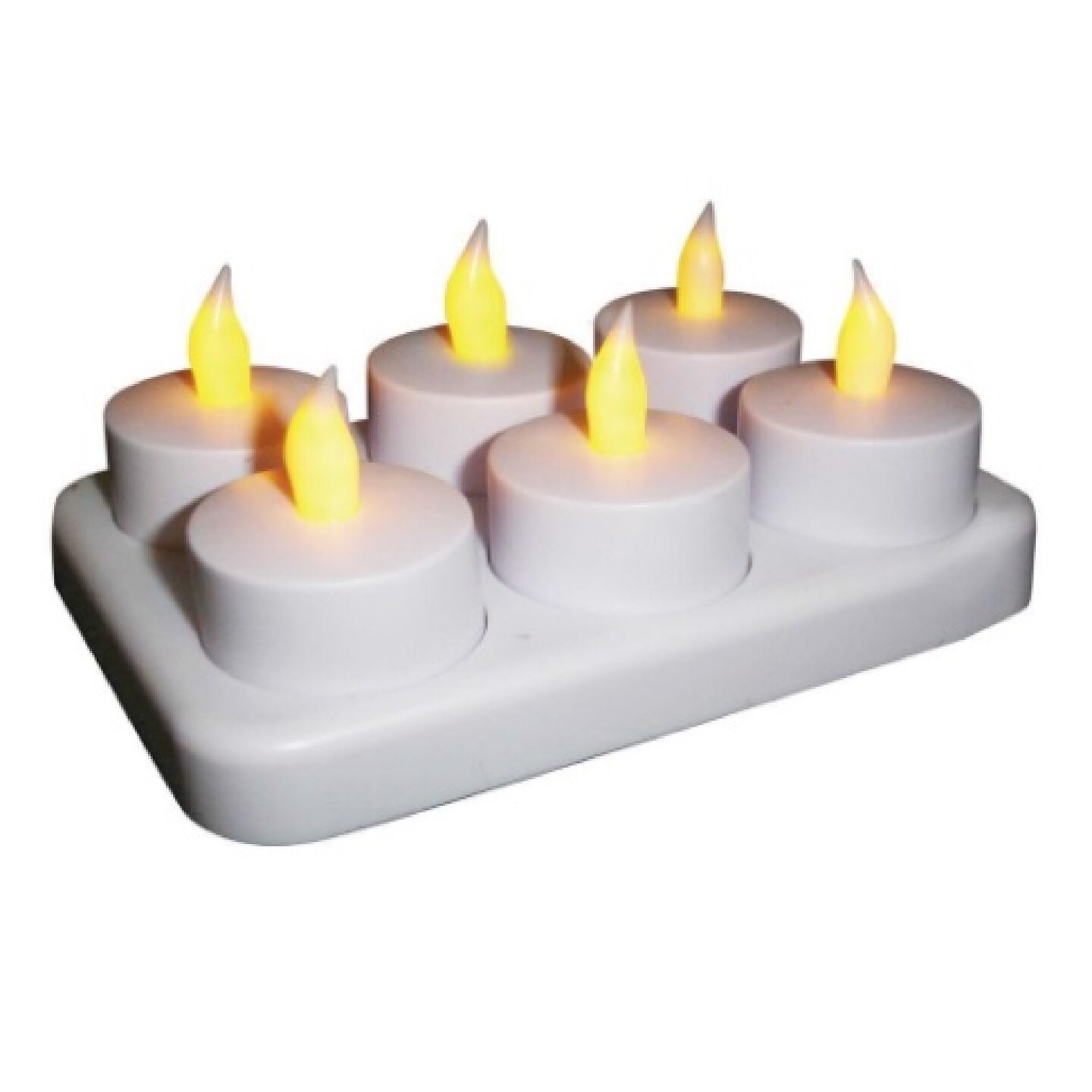 CC Christmas Decor Pack of 6 White Rechargeable Flameless Tea Light Candles with Recharging Station