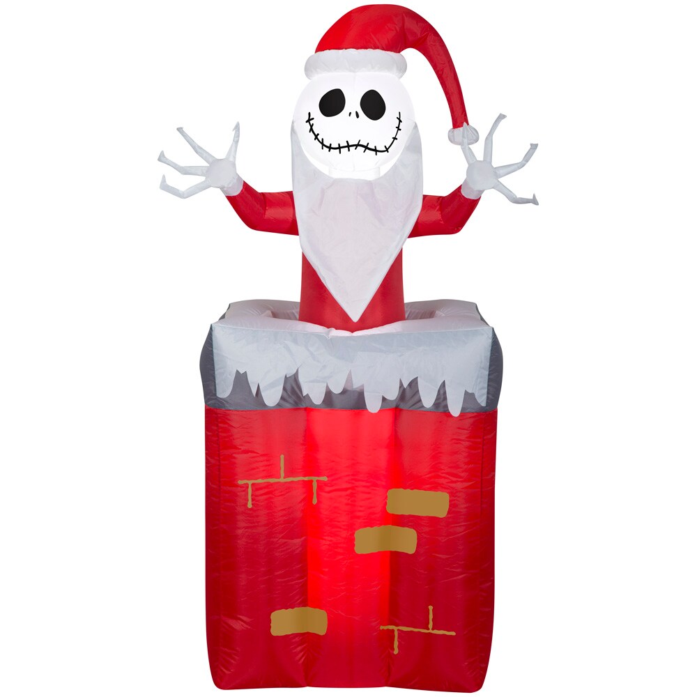 5.5&#x27; Gemmy Airblown Animated Jack Skellington as Santa Popping out of Chimney Yard Decoration 111302